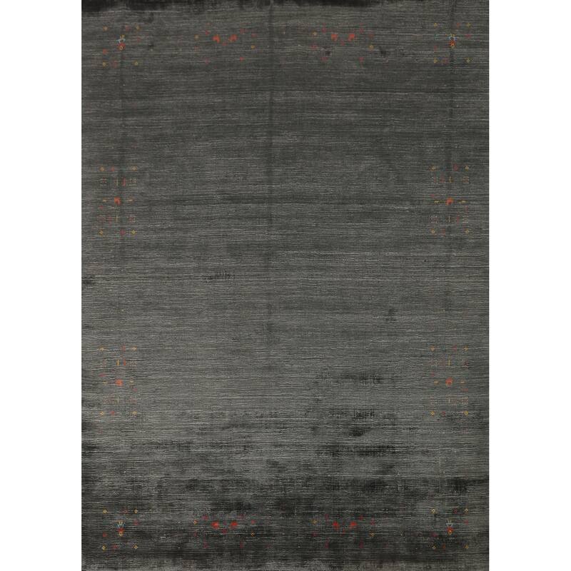 Grey Tribal Gabbeh Oriental Area Rug Hand-Knotted Wool Carpet - 7'10" x 9'9"