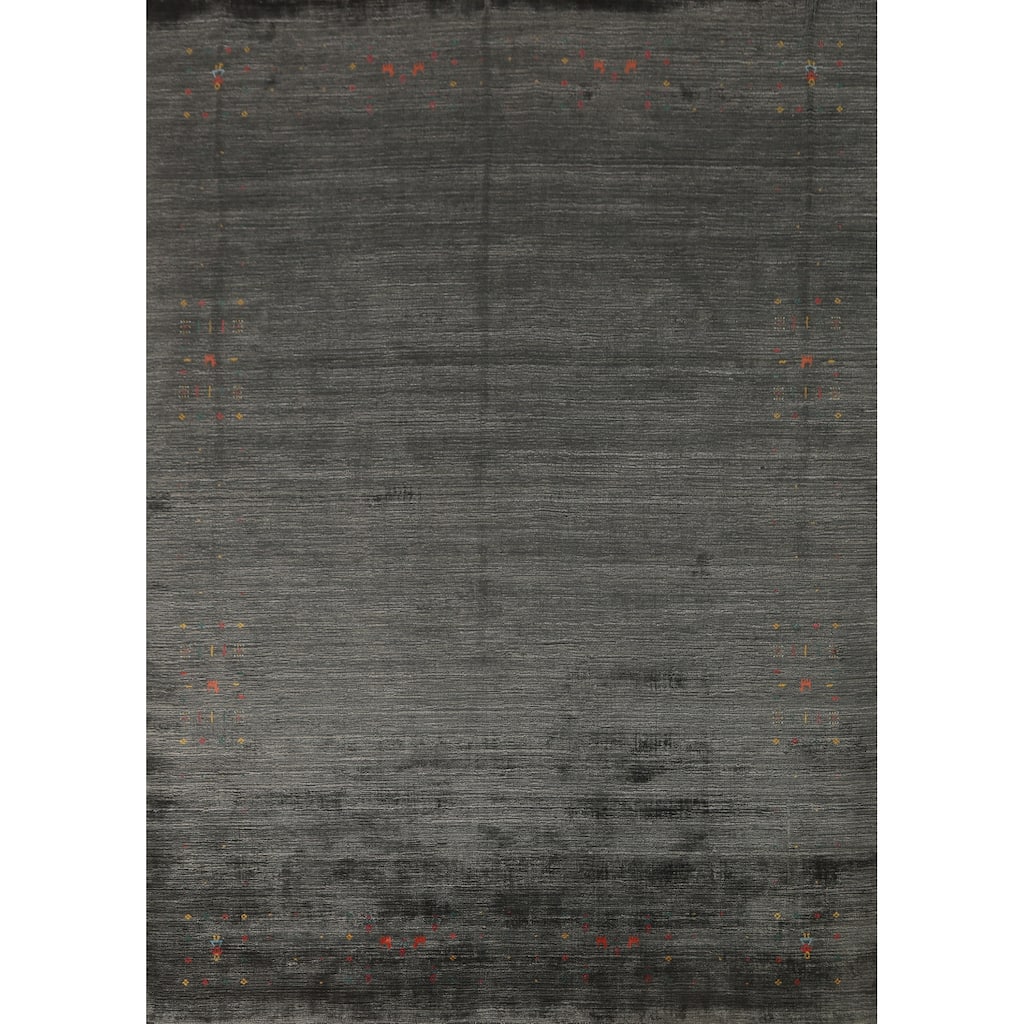 Grey Tribal Gabbeh Oriental Area Rug Hand-Knotted Wool Carpet - 7'10" x 9'9"