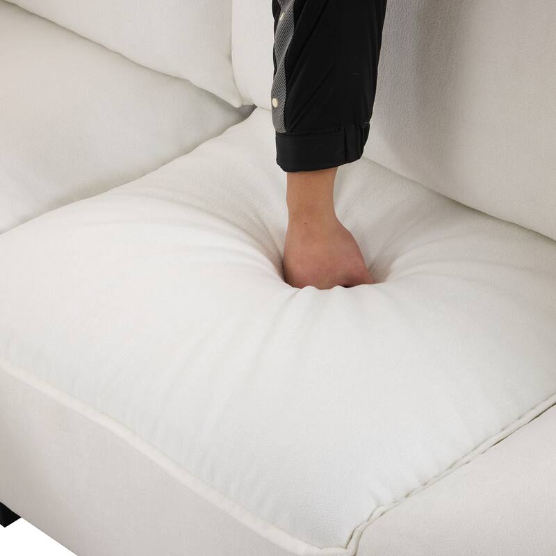 90" Chenille U-Shaped Sectional Sofa with Movable Ottoman, Coffee Table with Hidden Charging Devices, and Free Configurations
