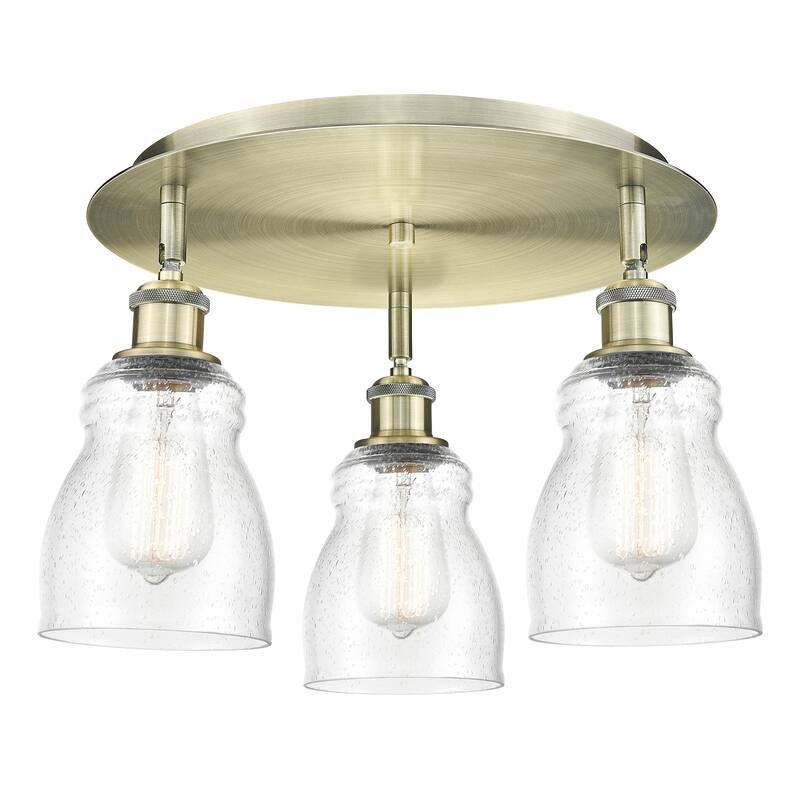 Innovations Lighting Ellery - 3 Light 17" Flush Mount - Antique Brass/Seedy
