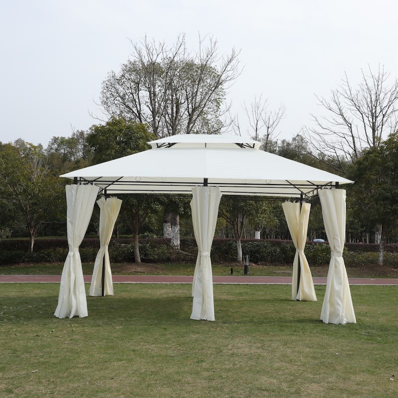 13x10 Outdoor Patio Gazebo Canopy Tent, Metal Patio Gazebo with Ventilated Double Roof & Mosquito Net for Lawn, Garden