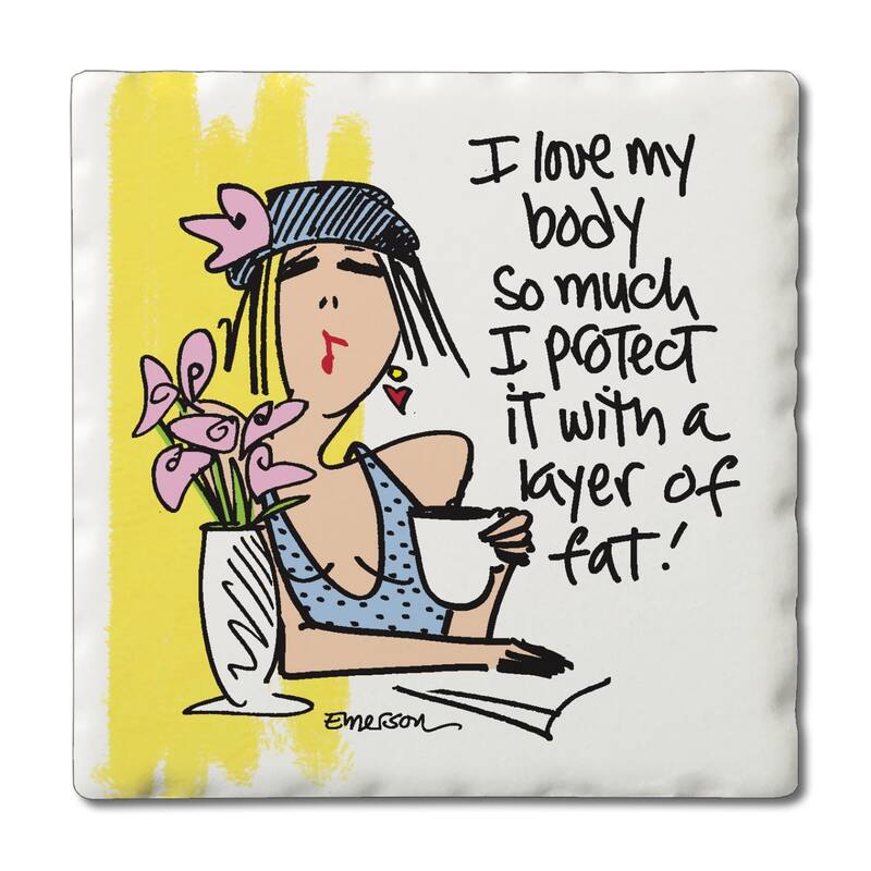 Love My Body 4 Pack Absorbent Stone Coasters with Cork Backing 4" Square Made in The USA Absorbent Wipes Clean - Multi