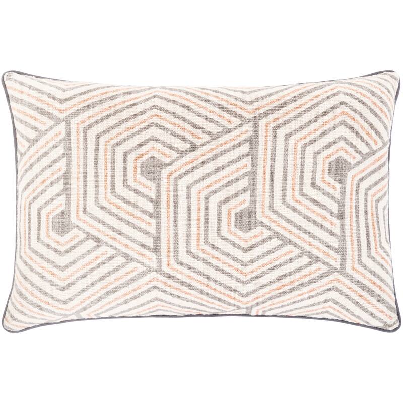 Mabel Handwoven Geometric Cotton Lumbar Throw Pillow - Grey/Orange - 14"x22" with Poly Insert
