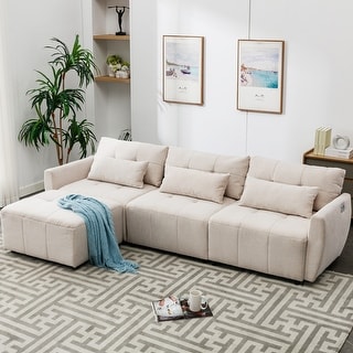 Living Room Convertible Sofa Set L-shape Linen Fabric Sectional Sofa ...