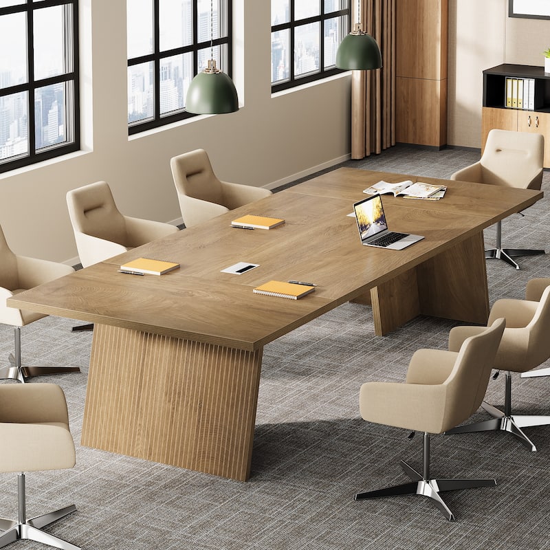 Modern Conference Table, Large Boardroom Meeting Desk with Cable Grommet, Office Seminar Training Accent Table