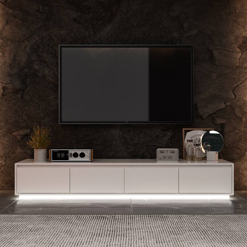 Illuminated White High Gloss Television Entertainment Center Console - White