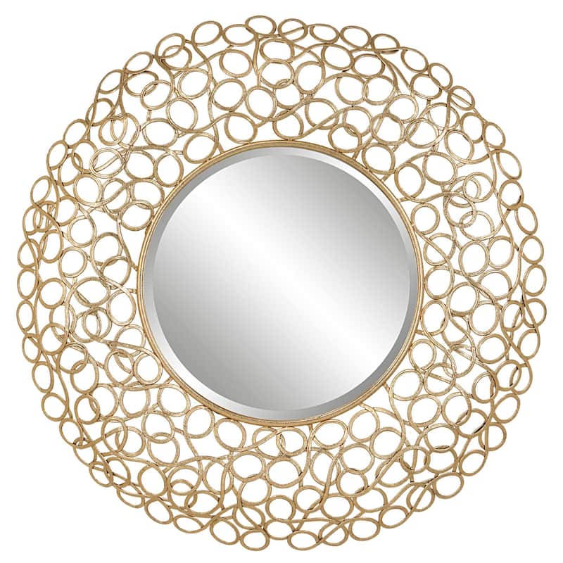 Uttermost 09850 Swirl 21" Diameter Circular Framed Bathroom Mirror - Gold Leaf
