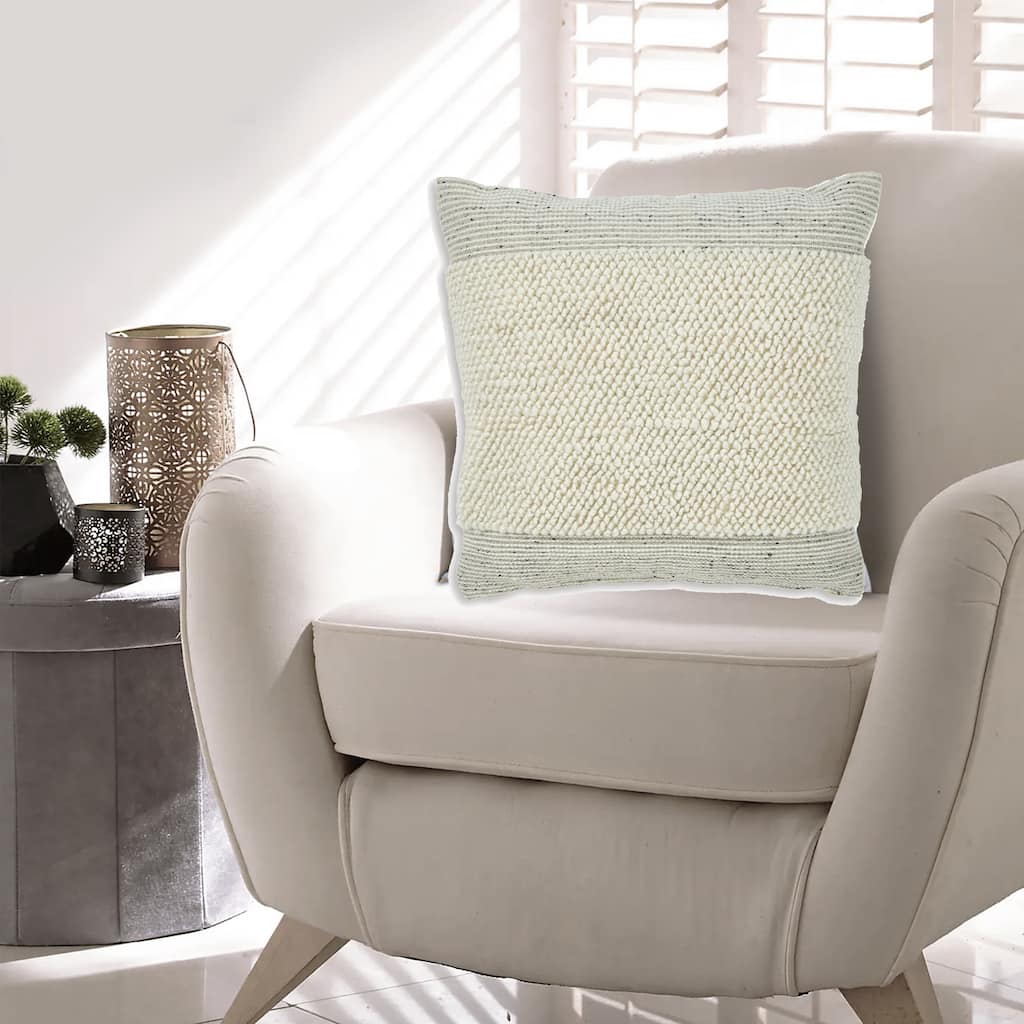 Throw Pillow Set of 4, 20 Inch, Polyester, Handwoven Stripes, Beige Cotton