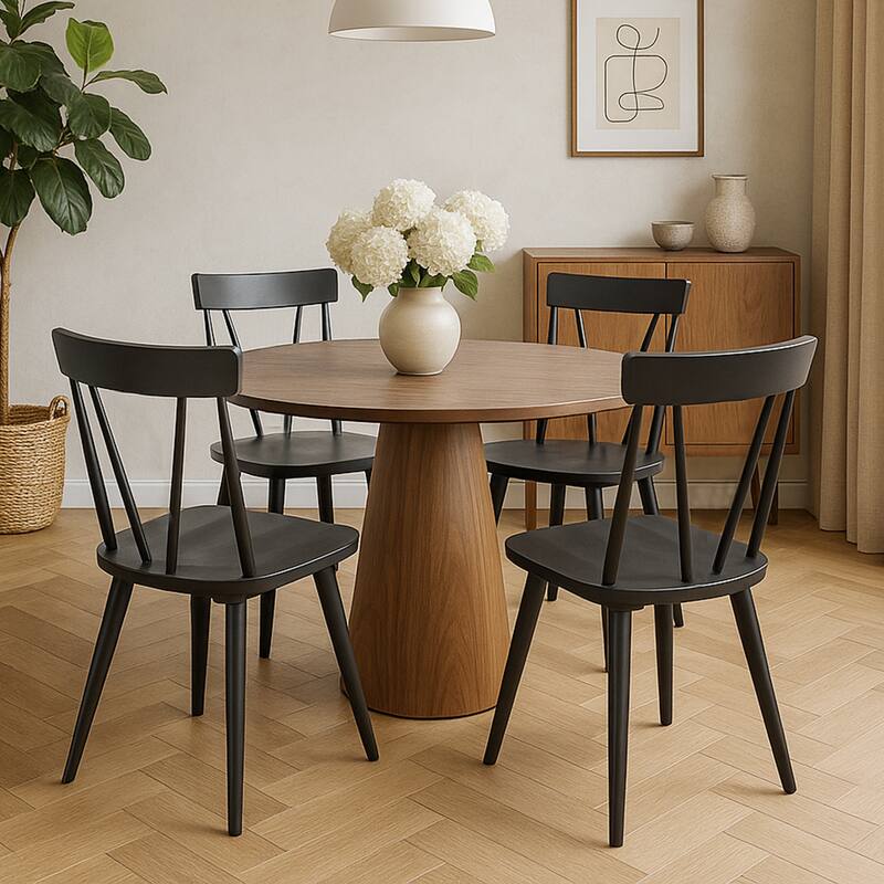 Windsor 17.4" Wide Wooden Dining Chairs - Set of 4 - Black