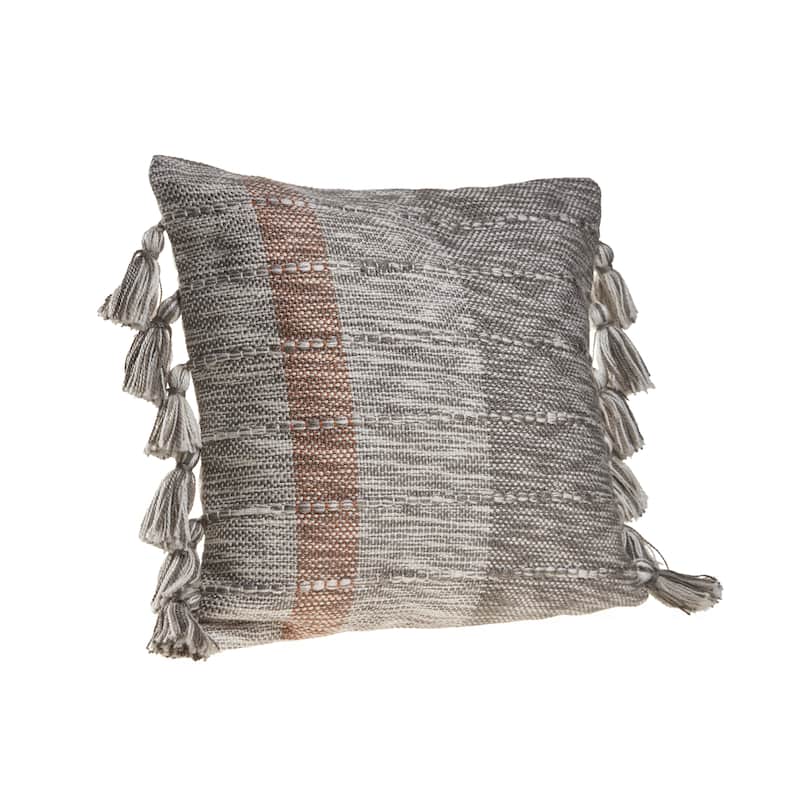 Sevita Sophisticated Grayscale and Red Tasseled Throw Pillow