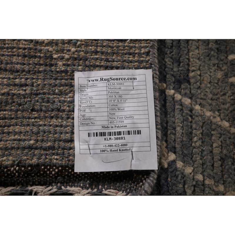 Blue & Gray Moroccan Area Rug Hand-Knotted Wool Carpet - 5'11"x 10'0"