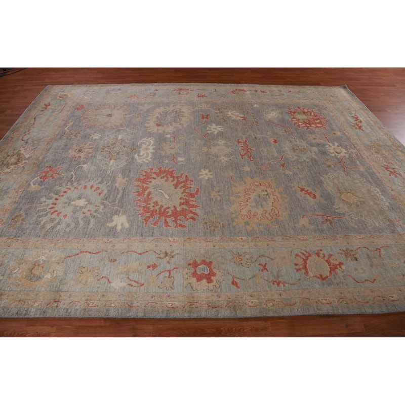Hand Knotted Oriental 100% Wool Carpet Transitional All-Over Greys & Charcoal Oushak Area Rug - 11' 9'' X 8' 11''