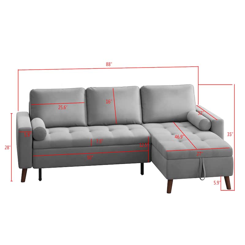 88" Reversible Pull out Sleeper Sectional Storage Sofa Bed