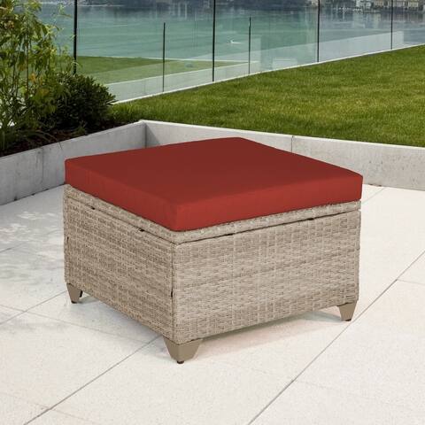 Maui Outdoor Ottoman in Natural Aged Wicker