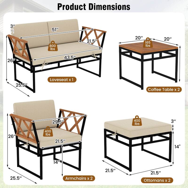 Costway 7 PCS Outdoor Conversation Set Acacia Wood Chairs & Coffee - See Details