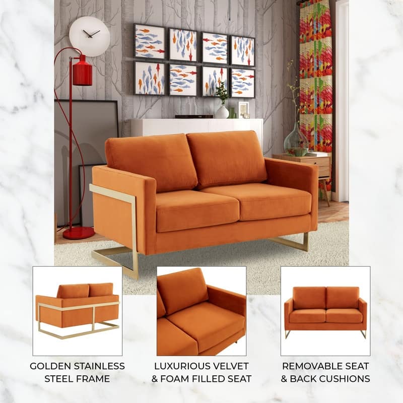 Lincoln Velvet 2-Seater Sofa with Foam Cushions Pocket Spring Stainless Steel Base Removable Cushion Fully Assembled
