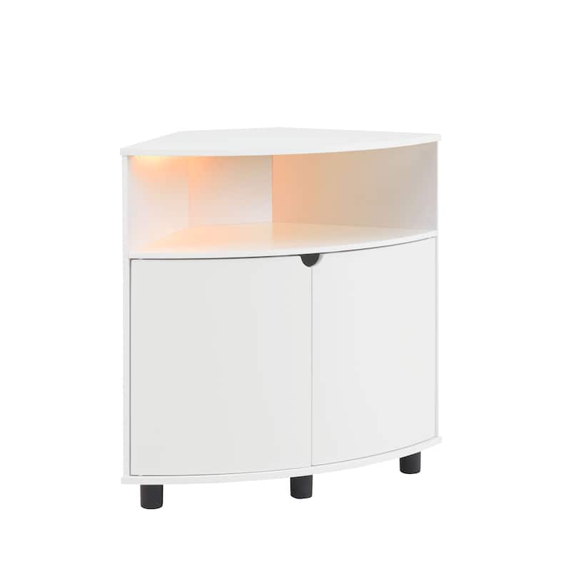 DH BASIC Modern 31-inch LED Corner Accent Cabinet with Open Shelf by Denhour