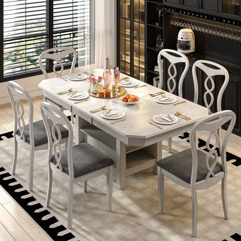 VECELO 2/4/6-Piece Set Modern Grey Rubberwood Dining Chairs with Upholstered Cushion and Carved Fish Back for Dining Room