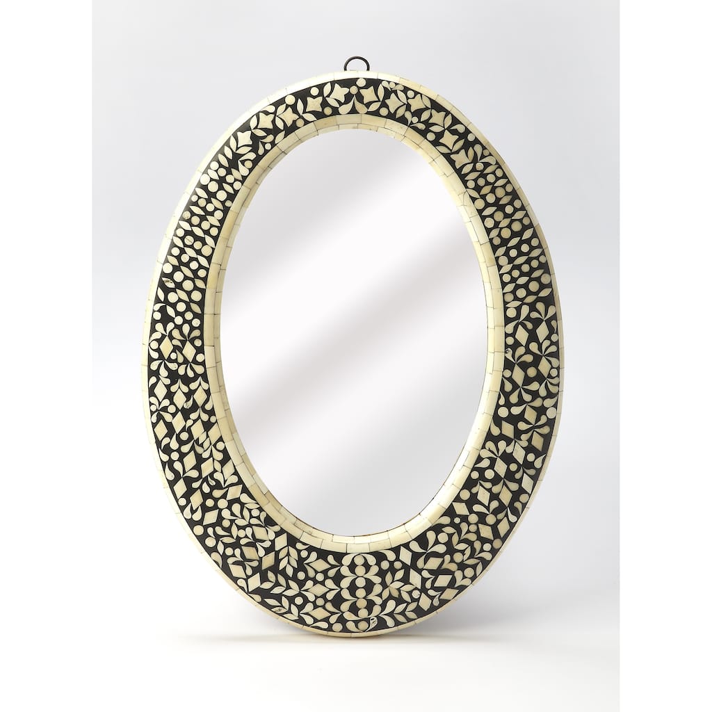 Handmade Orzo Black Bone Inlay Oval Wall Mirror (India)