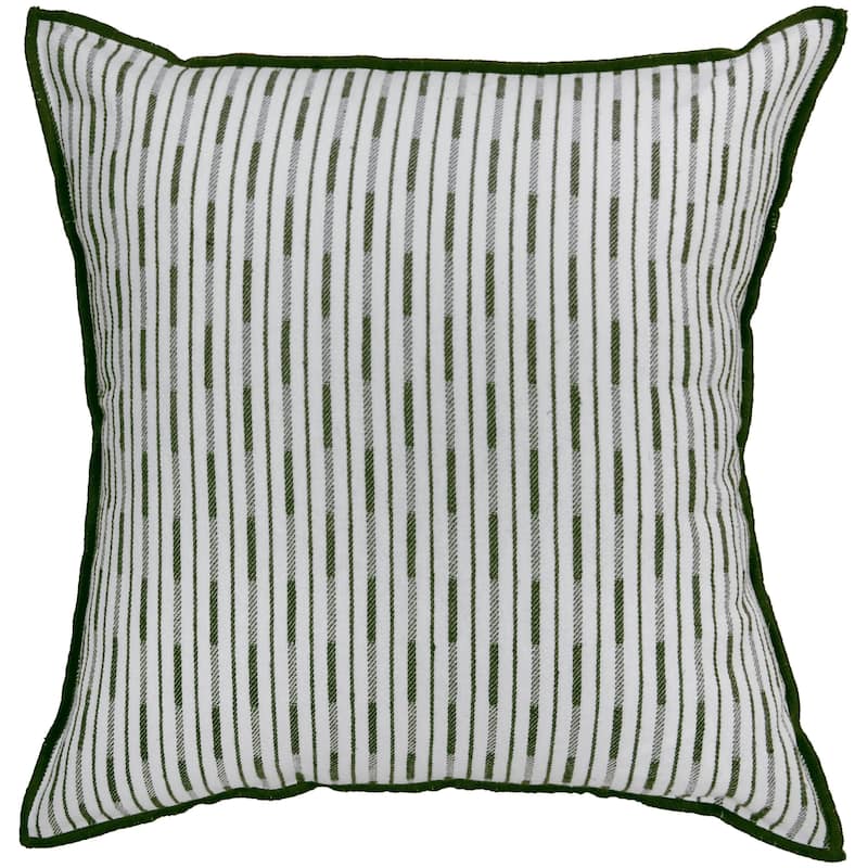 Rizzy Home Variegated Stripe Woven Throw Pillow - Polyester - White/Green