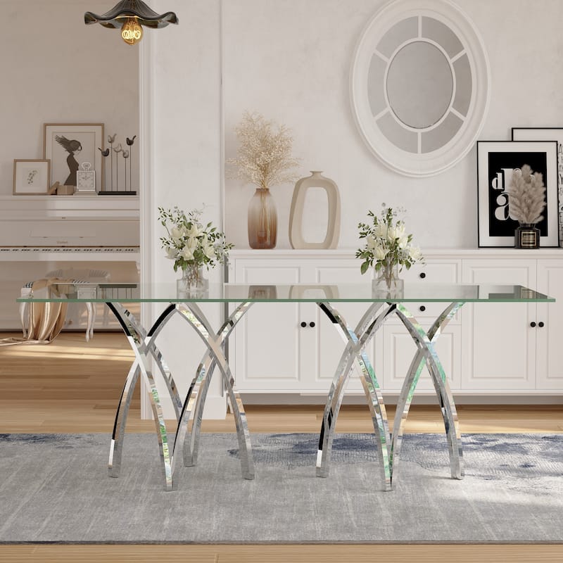 Luxurious Clear Tempered Glass Dining Table Set with Heavy Duty Dining Chairs