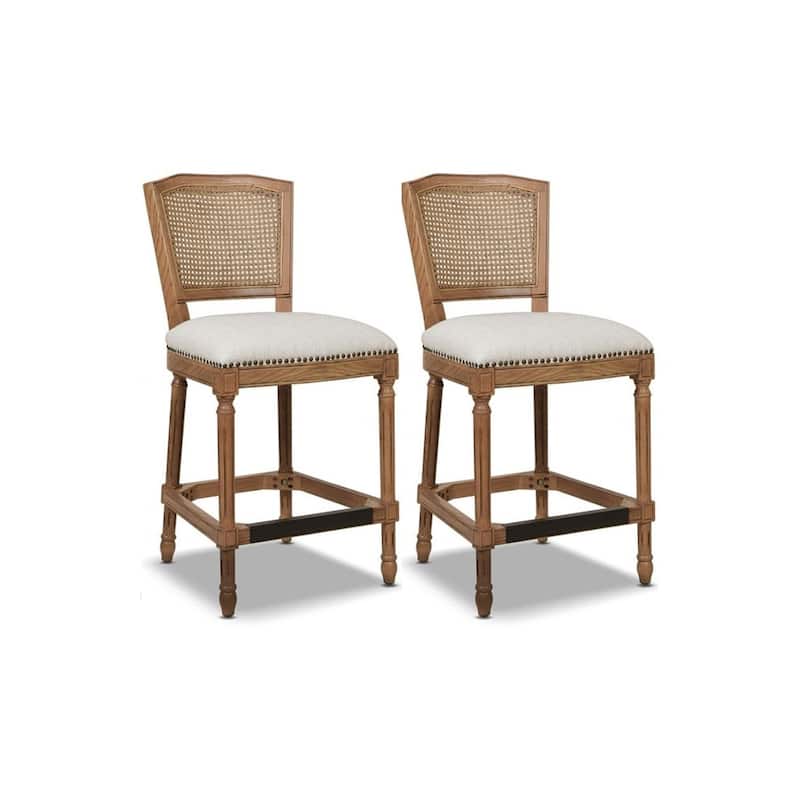 Triomphe 26.5" Oak and Rattan Armless Counter Stool