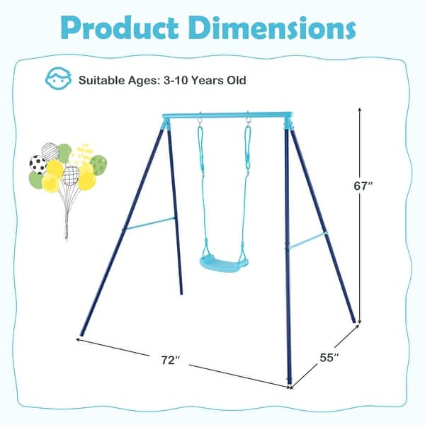dimension image slide 0 of 2, Gymax Toddler Swing Heavy Duty Metal Swing Set w/ A Frame Adjustable