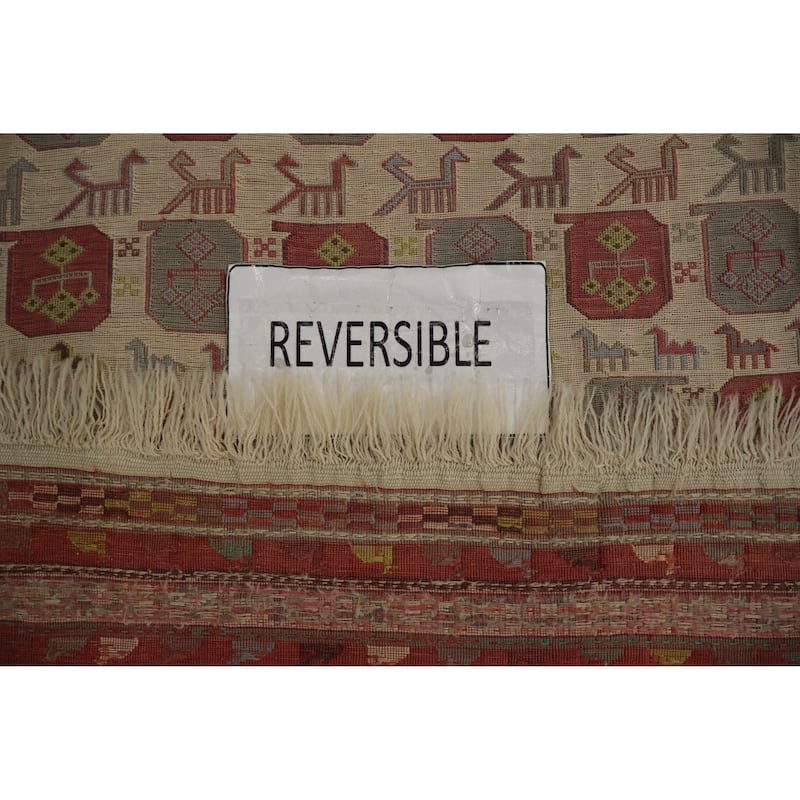 Hand Woven Oriental 100% Wool Carpet Traditional Tribal Beige & Ivories Sumak Area Rug - 7' 1'' X 4' 6''