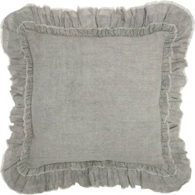 Dainty Ruffle Edged Light Gray Throw Pillow