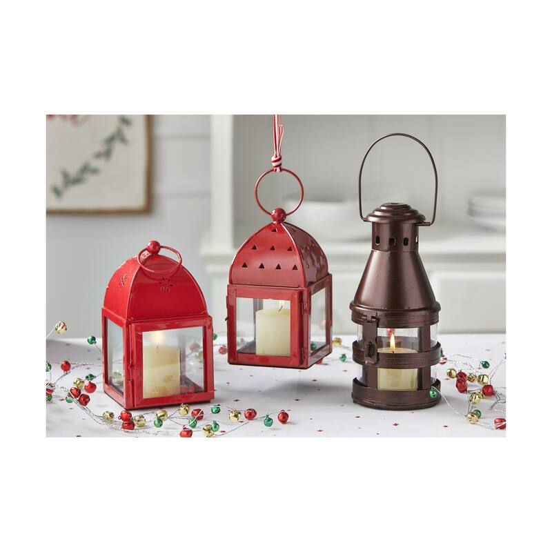 Fireside Black Lantern Candle Holder - Metal Pillar Holder for Everyday Use, 8.5" H x 3.25" Dia, Wipe Clean