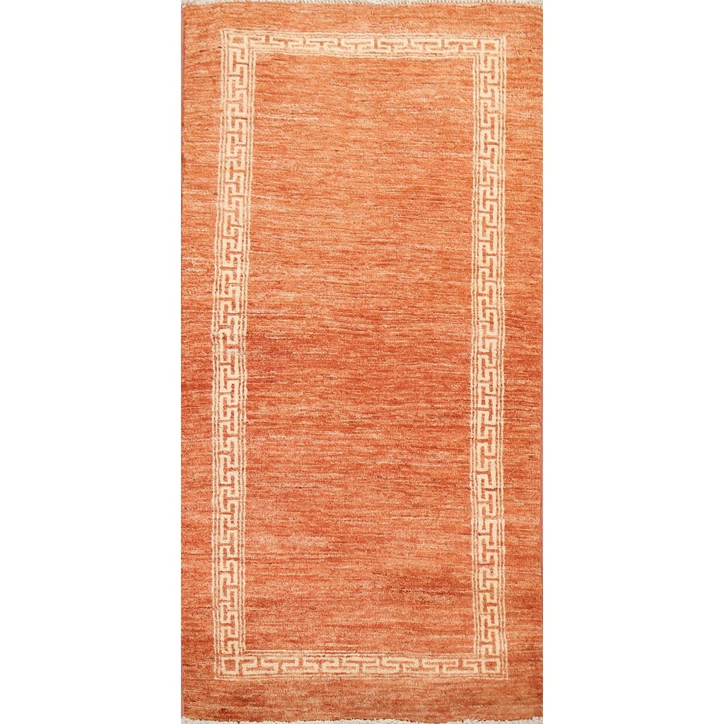 Geometric Bordered Gabbeh Kashkoli Runner Rug Wool Hand-knotted Carpet - 2'4" x 4'9"