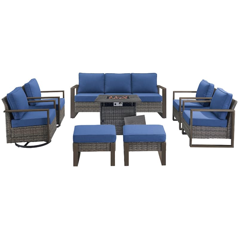 Pocassy Outdoor Fire Pit Conversation Set 3-Seat Sofa Chairs Patio Furniture Set