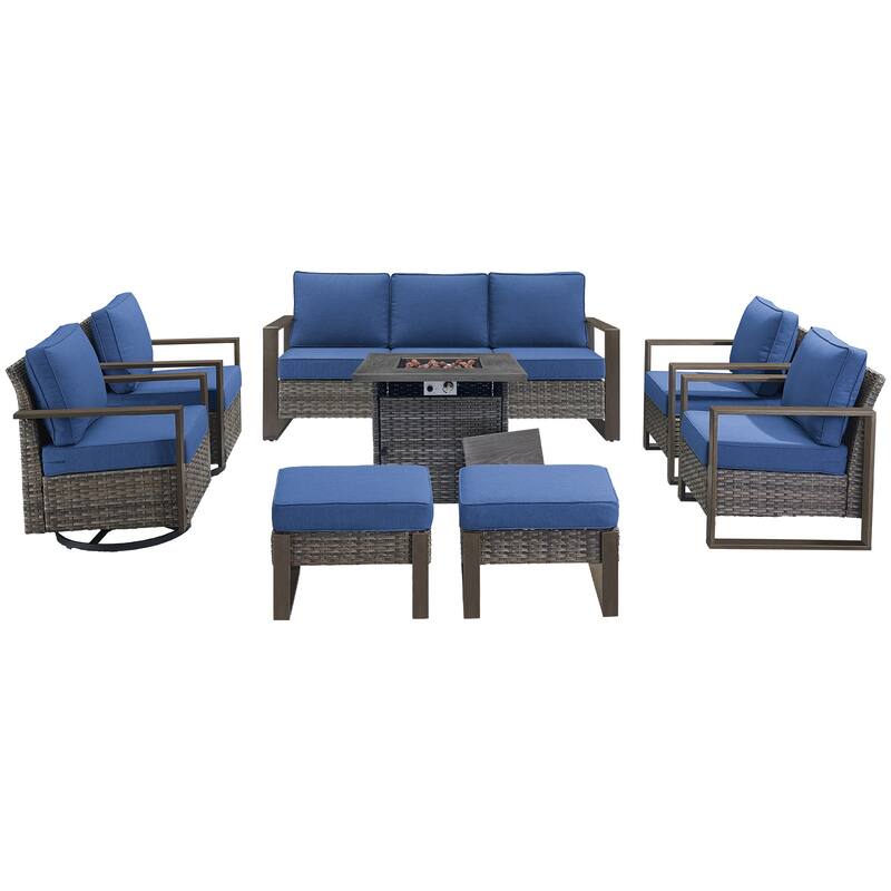 Pocassy Outdoor Fire Pit Table with 3-Seat Sofa Chairs Furniture Set