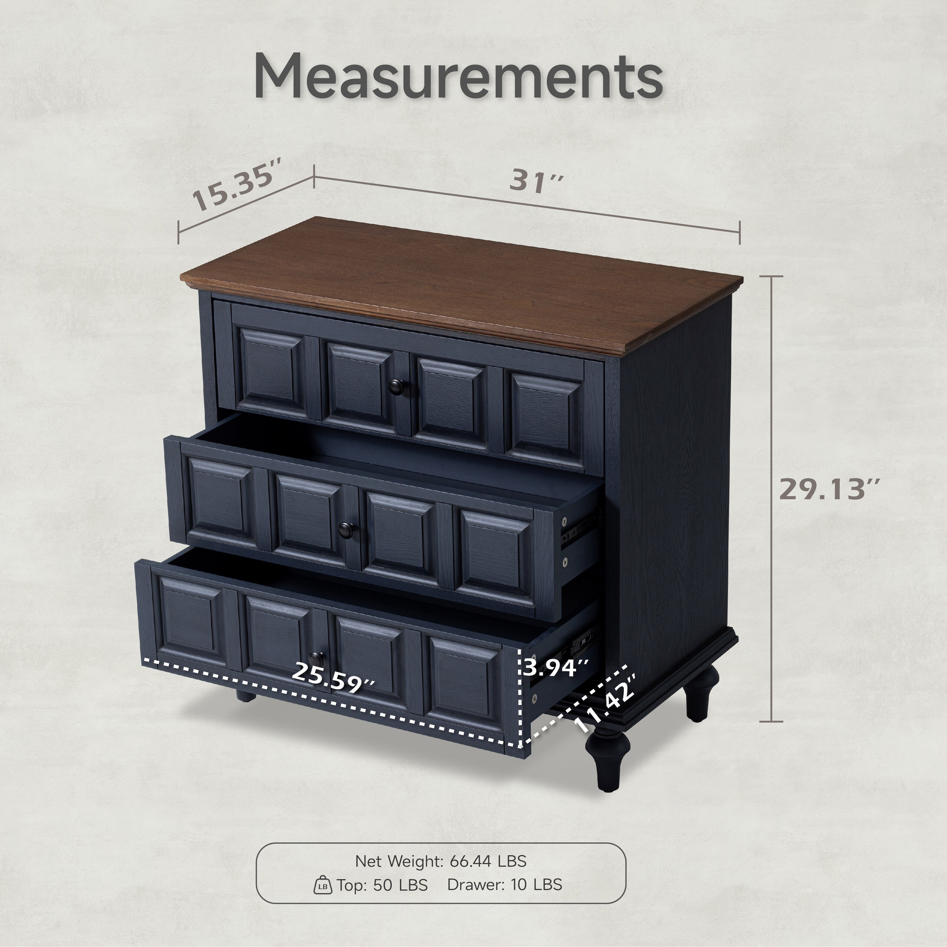 COZAYH Retro 3 Drawer Dresser with Plaid Pattern Front, Rustic