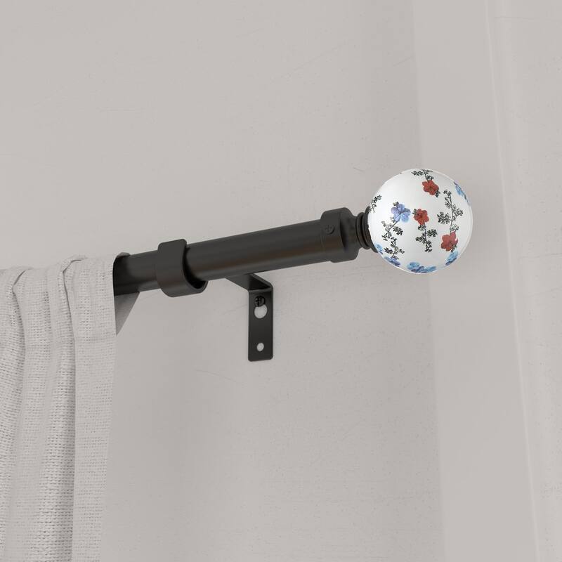 Acroma Adjustable Steel Single Curtain Rod with White Globe Ball Finial