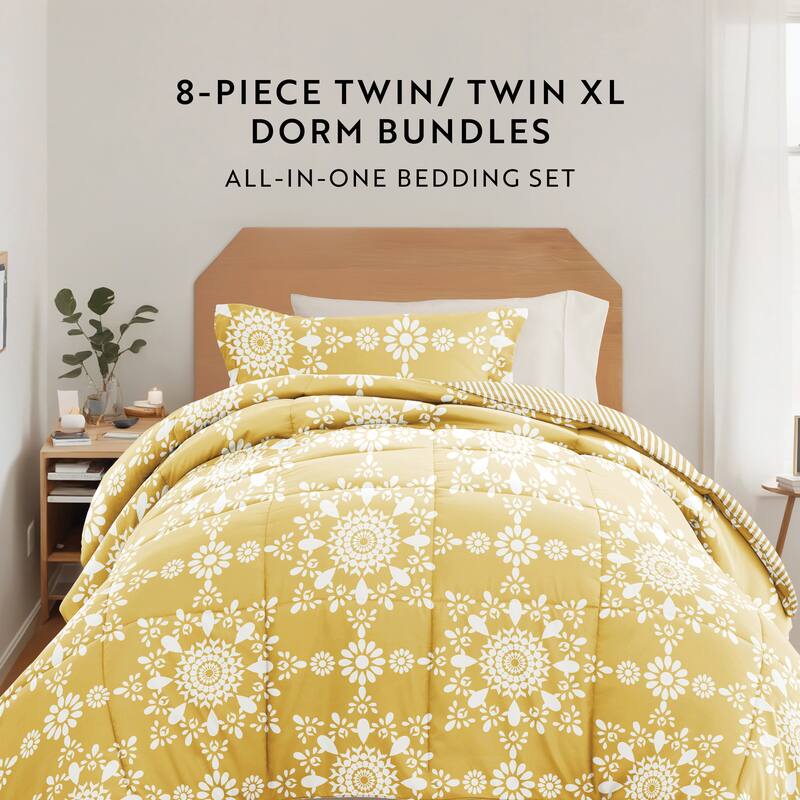 8pc Twin XL Pattern Dorm Bedding Bundle