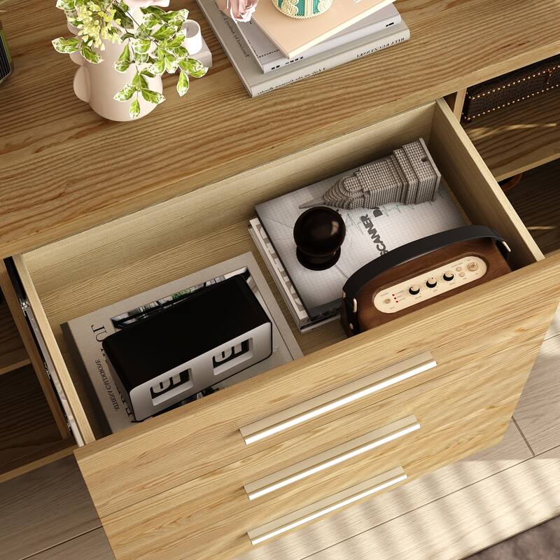Rounded - corner Storage Cabinet: Light Wood Finish with a Soft - edged Design for Ample Storage