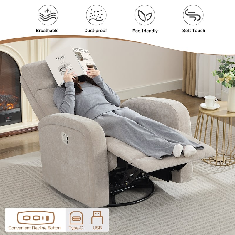 Aemeios Faux Leather Swivel Glider Rocker Manual Recliner