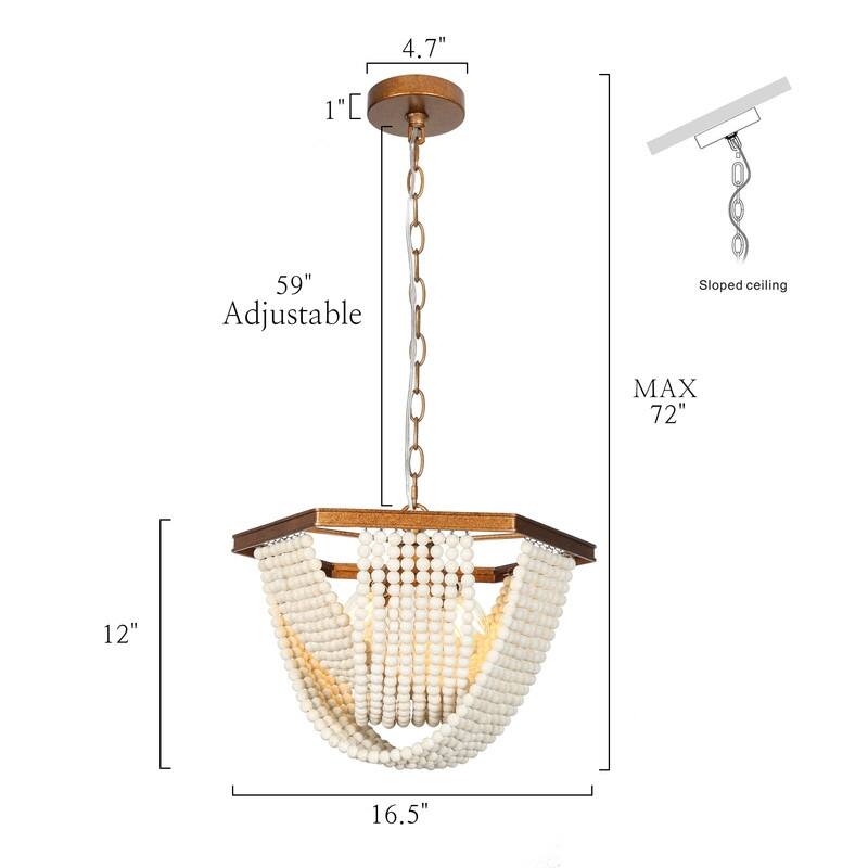 Empire 4-light Wooden Beads Coastal Chandelier Brass Gold Bracket Bedroom Dining Room Lights