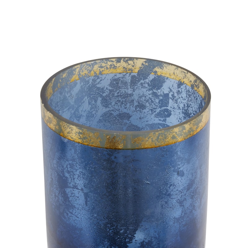 Glass Pillar Hurricane Lamp with Ombre Effect and Gold Interior - Set of 3 Silver, White, Blue - Roche River Decor