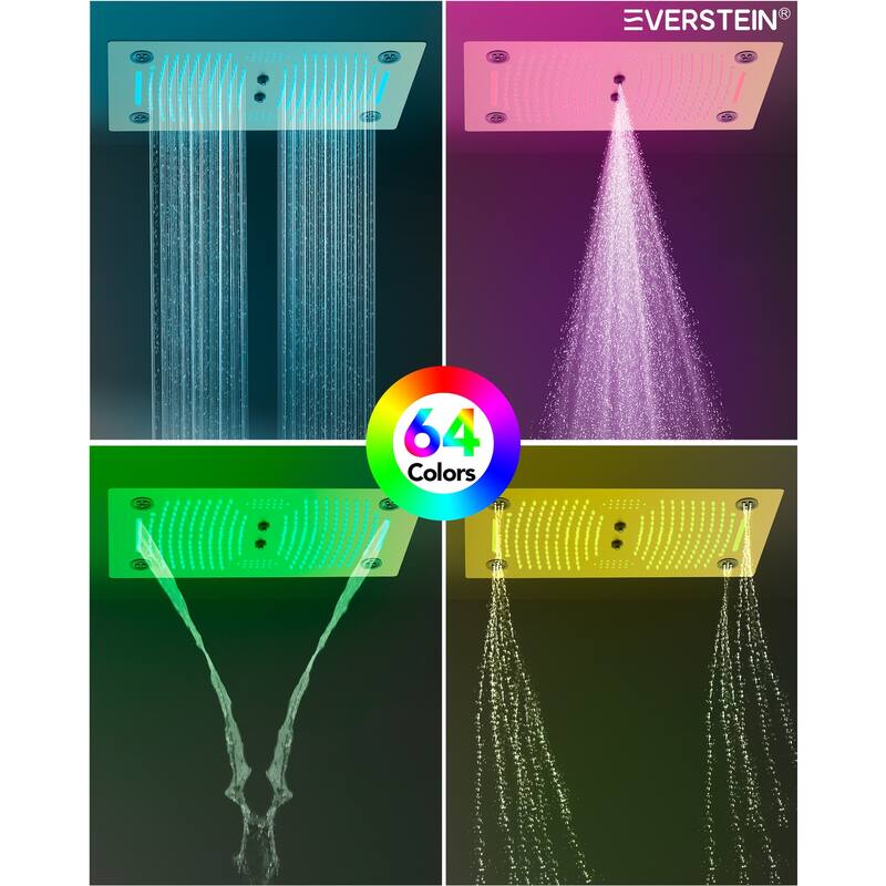 Shower Faucet System 28"*16" Ceiling Mount Shower Head with 4 Spray Mode Body Jets Handheld Spray LUXURY LED