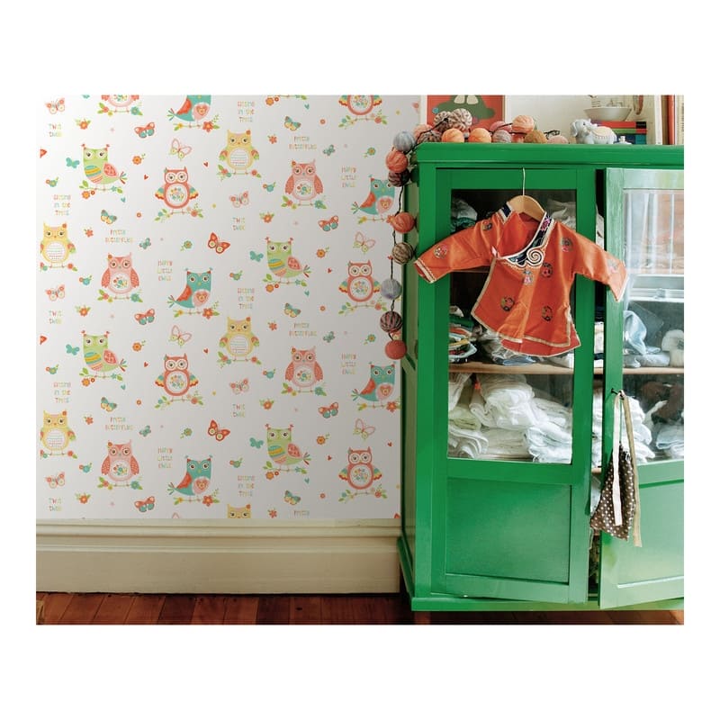 Fine Decor Flynn White Owls Wallpaper - 20.5 x 396 x 0.025