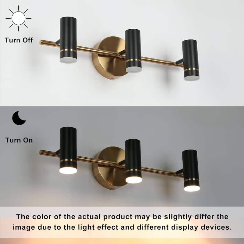 Modern Black Gold 3-Light LED Bathroom Vanity Light Industrial Wall Sconces - 24 "