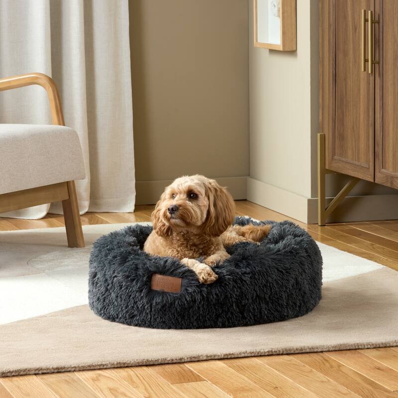 TOWN & COUNTRY LUXE CuddleTown Fuzzy Solid Donut Pet Bed Brown Round Bed