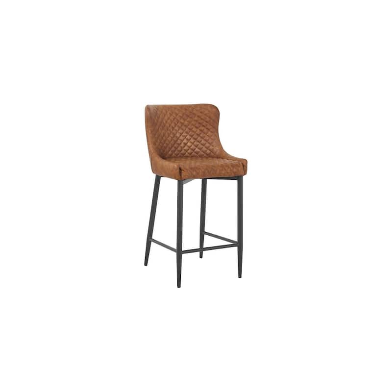 Upholstered barstool With Tufted Cushion, Set of 2 - Cognac - Counter Height