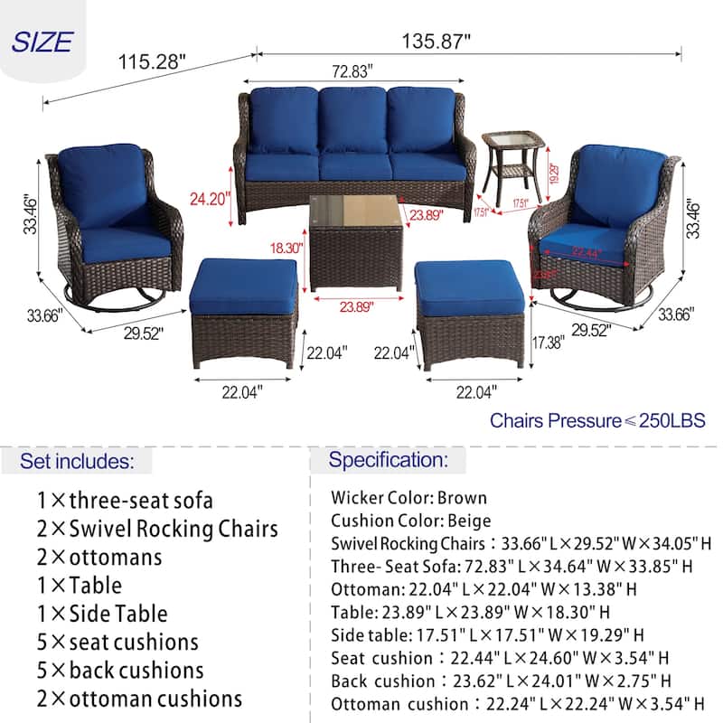 OVIOS 7-piece Patio Wicker Swivel Chairs Set