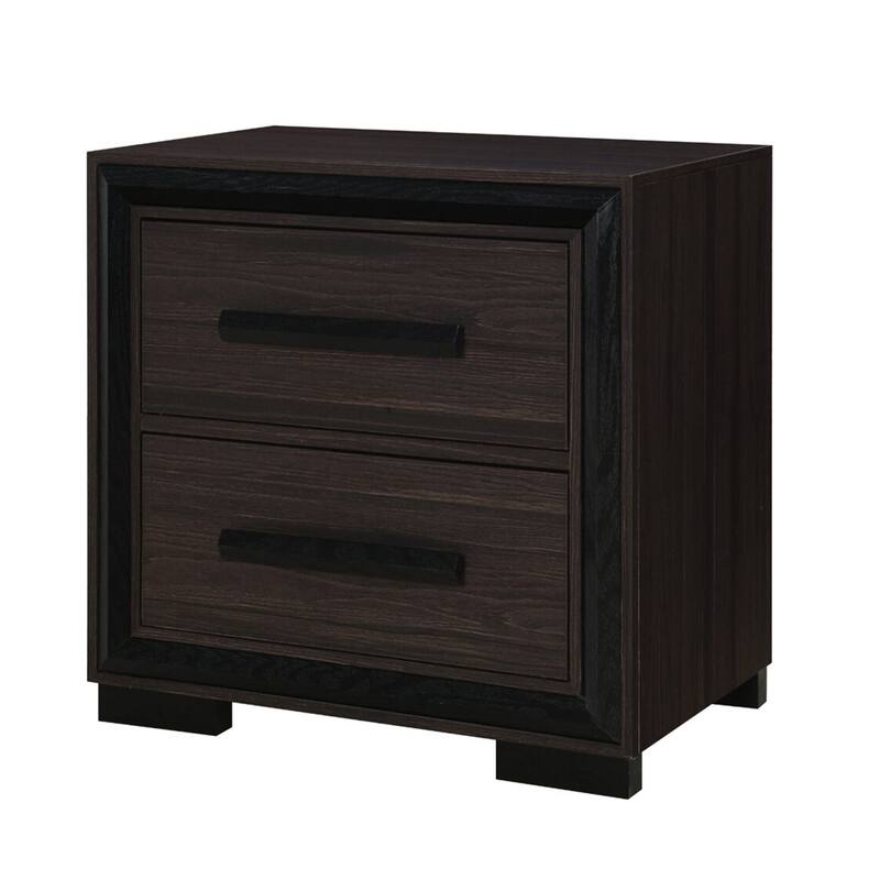 Brown Nightstand with 2 Spacious Drawers, Silver Finish & Black Pulls