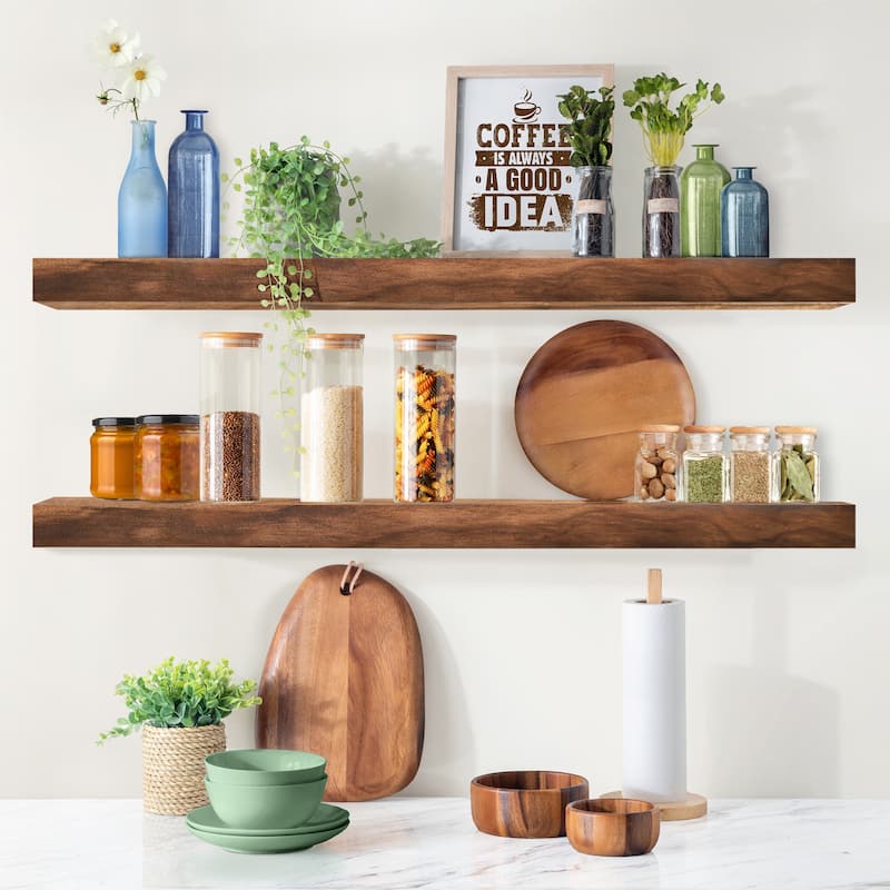 Solid Wood Floating Shelves for Wall - Long Wooden Wall-Mounted Shelves - 9” L X 35"W X 1.2” H