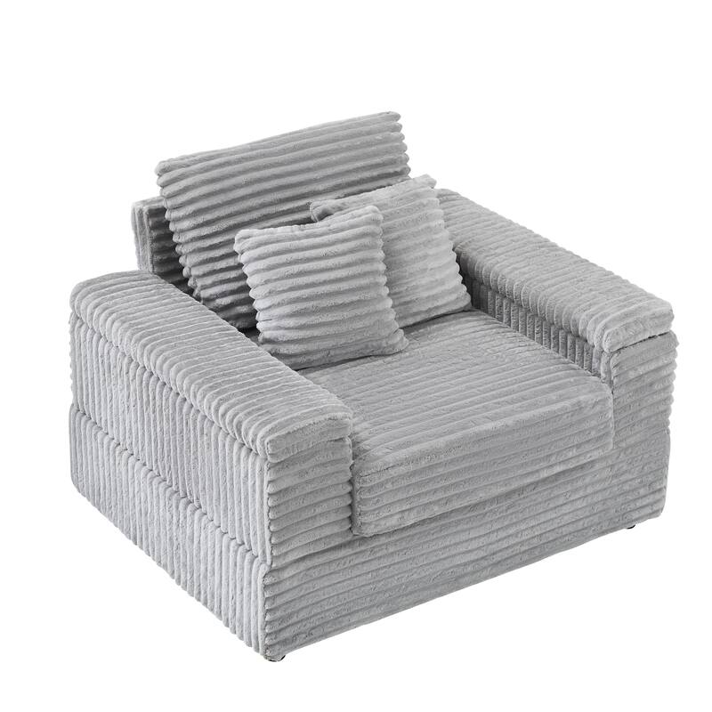 42.52 inch Gray Corduroy Single Sofa with Throw Pillows