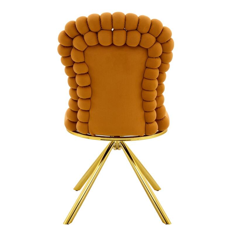 Set of 2 Modern Velvet Dining Chairs with Bubble Bead Back & Gold Legs